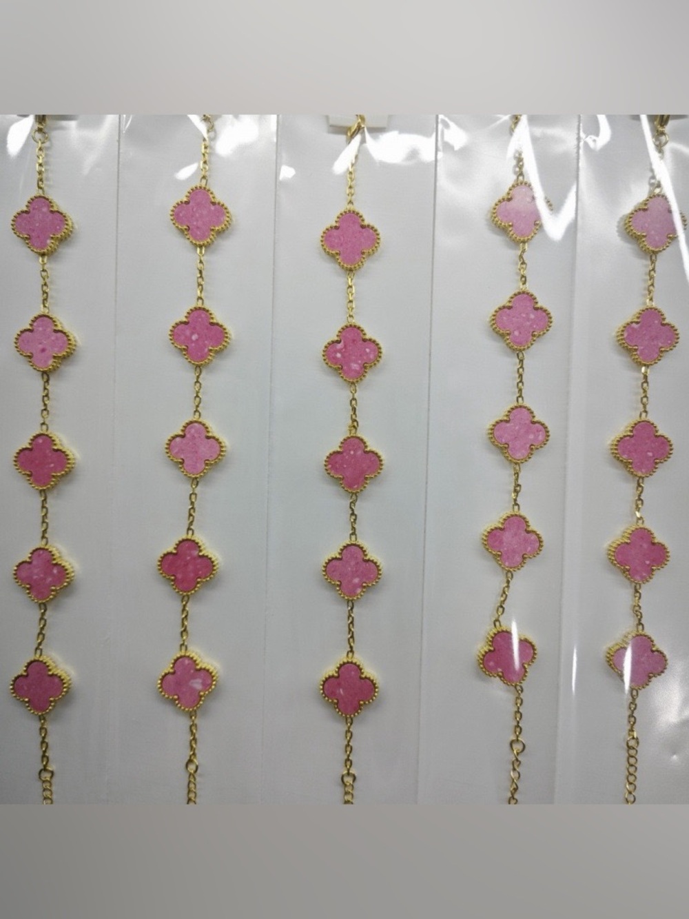 Pink Clover-Link Gold Chain Bracelet - Women Jewelry